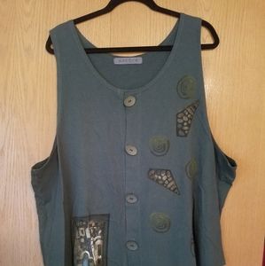 Blue Fish drawstring tunic top 2x plus buttons